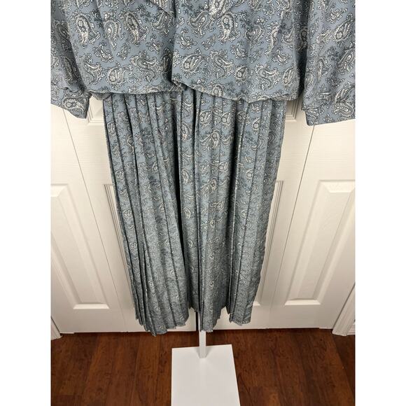 Vintage REO Original Blue White Paisley Lace Collar Secretary Dress 80s Size 14 - Picture 10 of 12